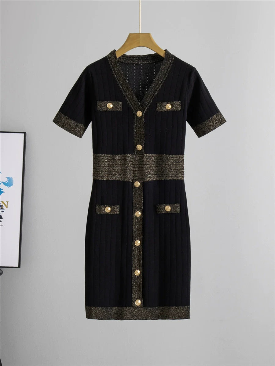 Black – Short-Sleeve Ice Silk Knit Dress