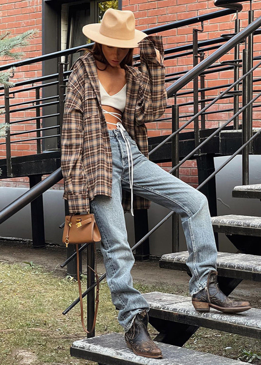 Oversized Plaid Button-Up Shirt