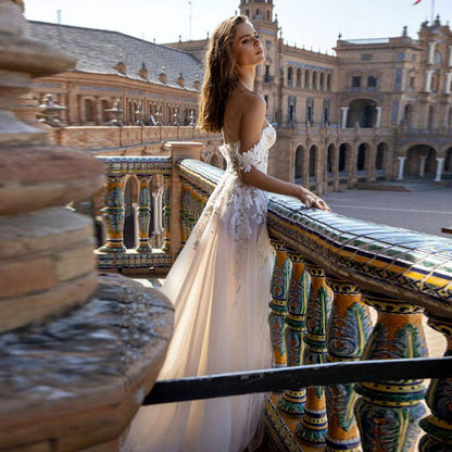 Off-Shoulder Sheer A-Line Wedding Dress