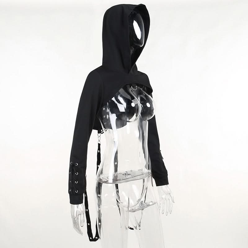 Hoodie long sleeve o ring lace up top