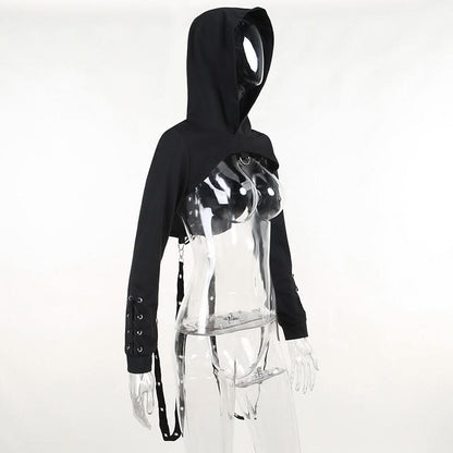 Hoodie long sleeve o ring lace up top