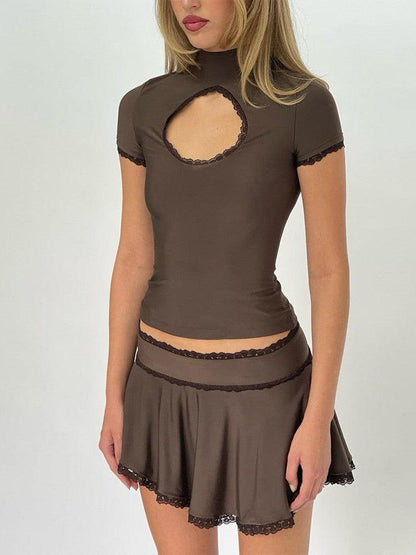 High Neck Cutout Top & Skirt Coord Set