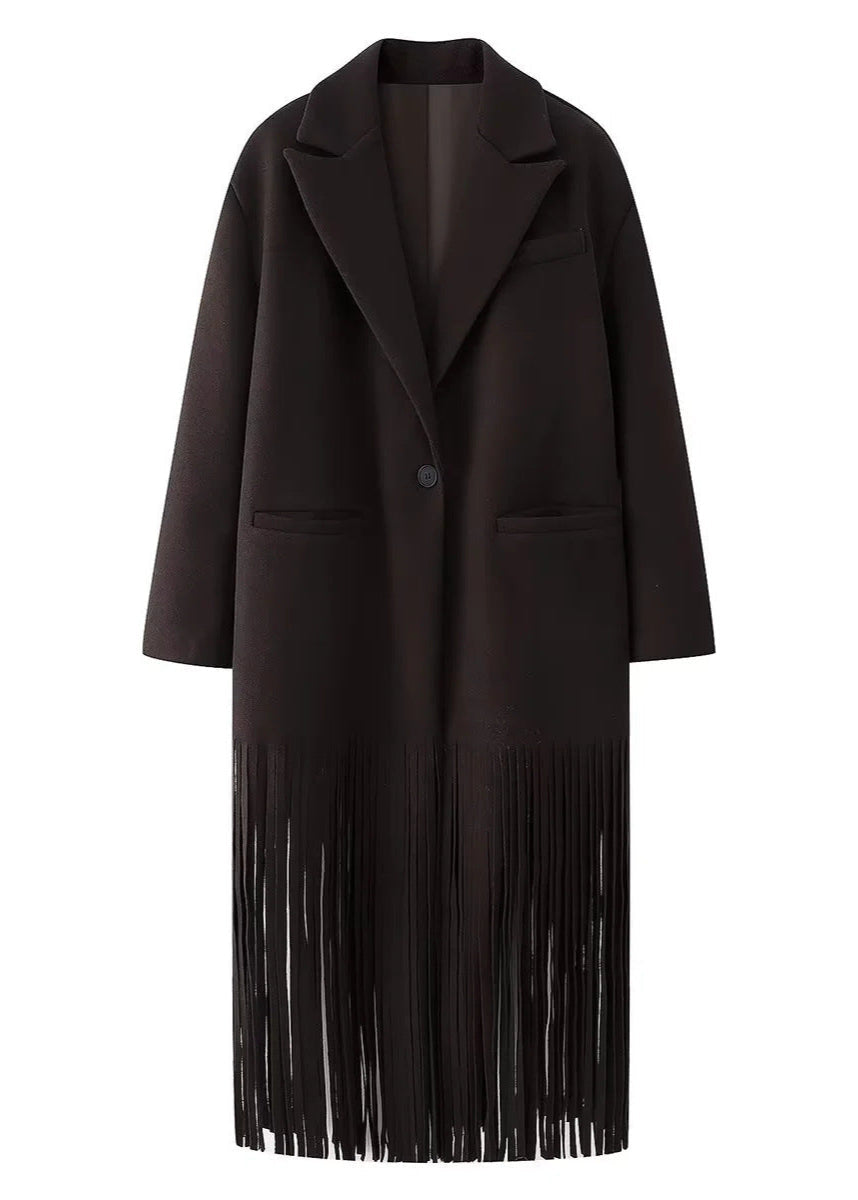 Fringe-Detail Wool Coat