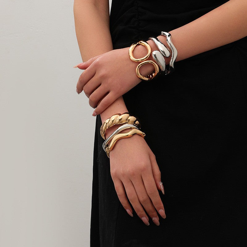 Wide Openwork Coil Metal Cuff Bracelet