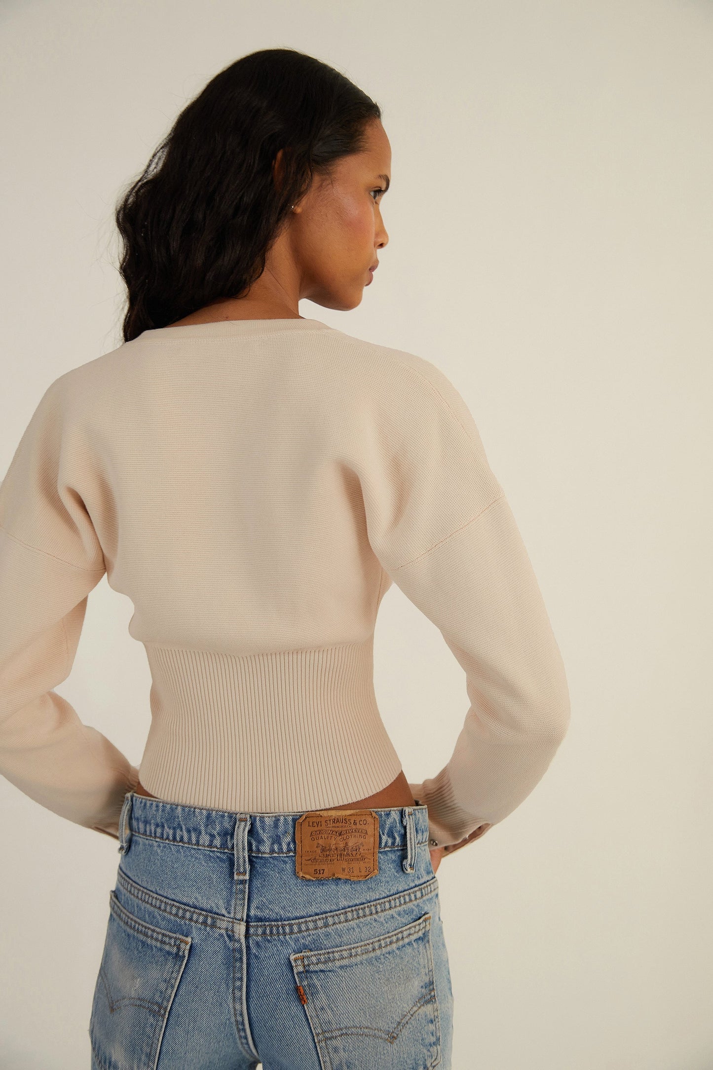 Women's Ribbed Cropped Button Cardigan – Fitted Long Sleeve Knit Top
