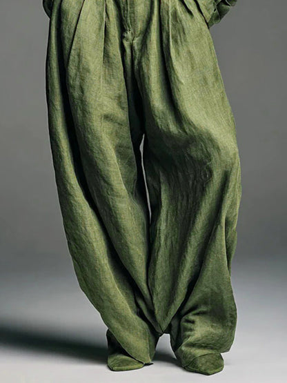 Olive Green 2 Piece Set For Women - Button Down Shirt And Retro High Waist Wide Leg Trouser - Spring Office Casual 2026