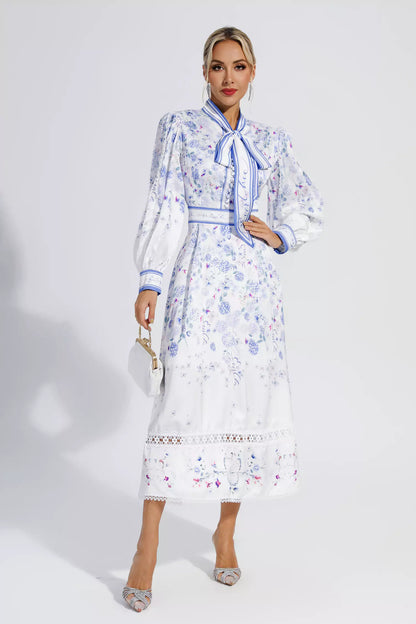 Oaklyn White Long Sleeve Floral Maxi Dress