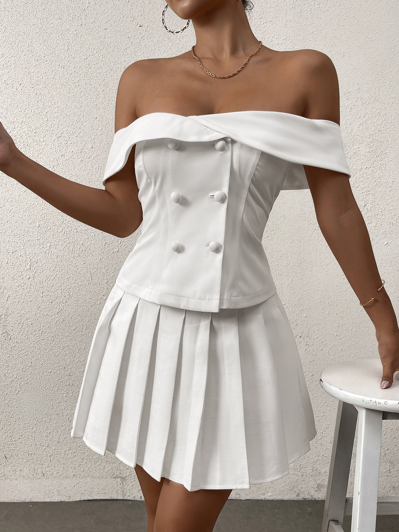 Off Shoulder Button Embellished Top