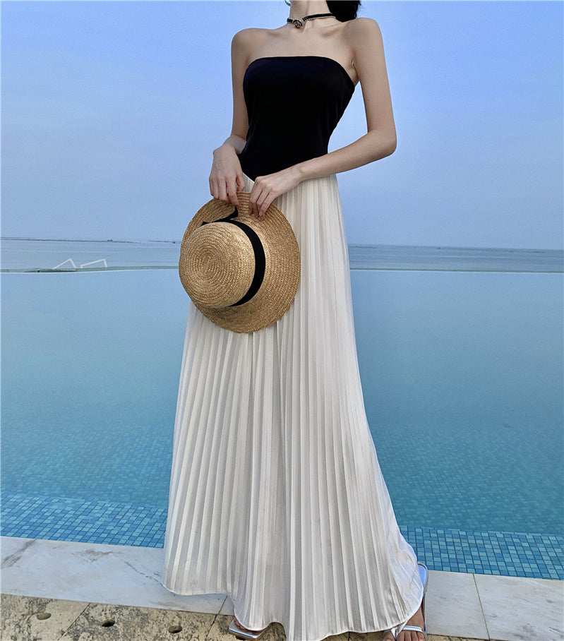 Off-Shoulder Pleated Maxi Dress Elegant Flowing Summer Outfit
