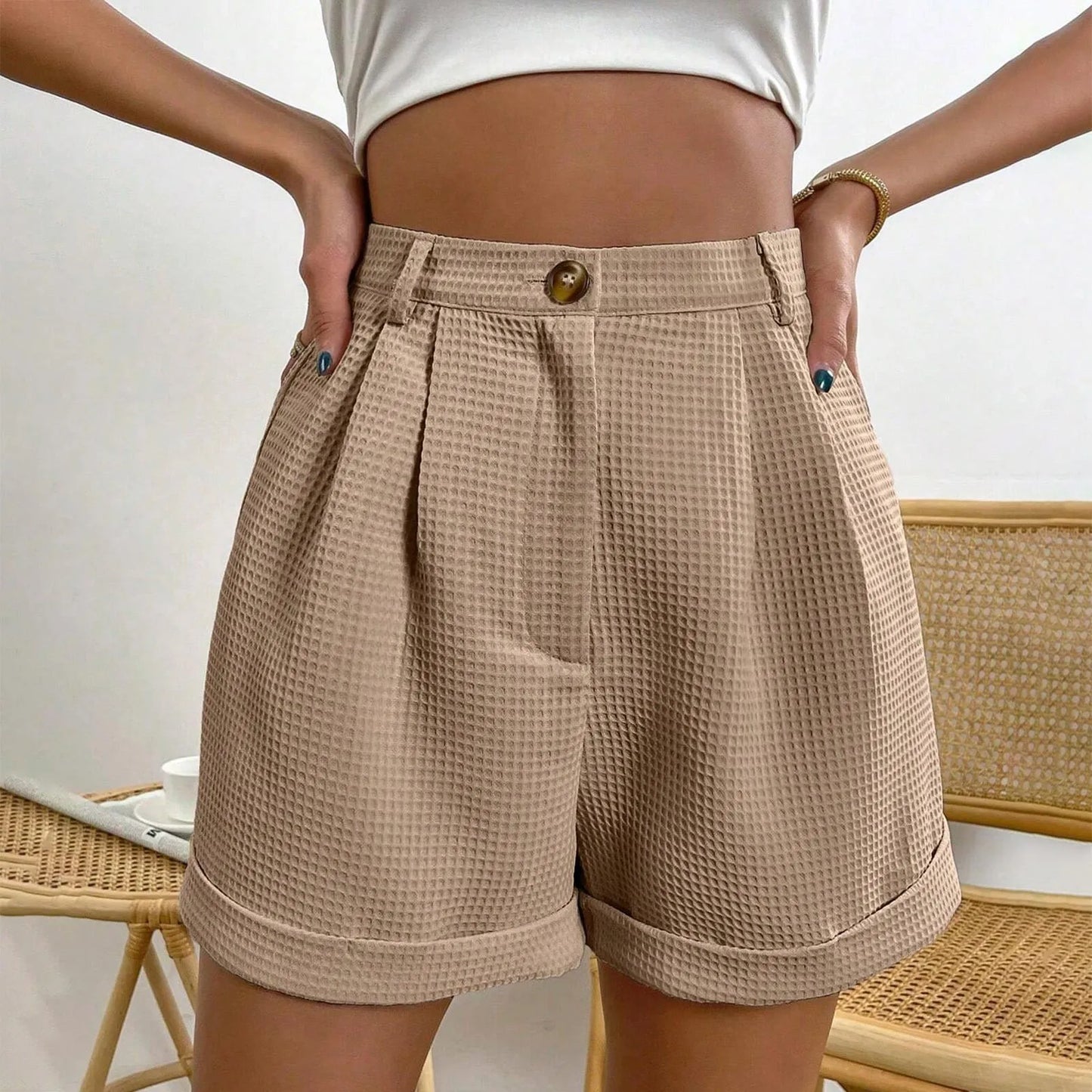 Solid High-Waist Office Lounge Short