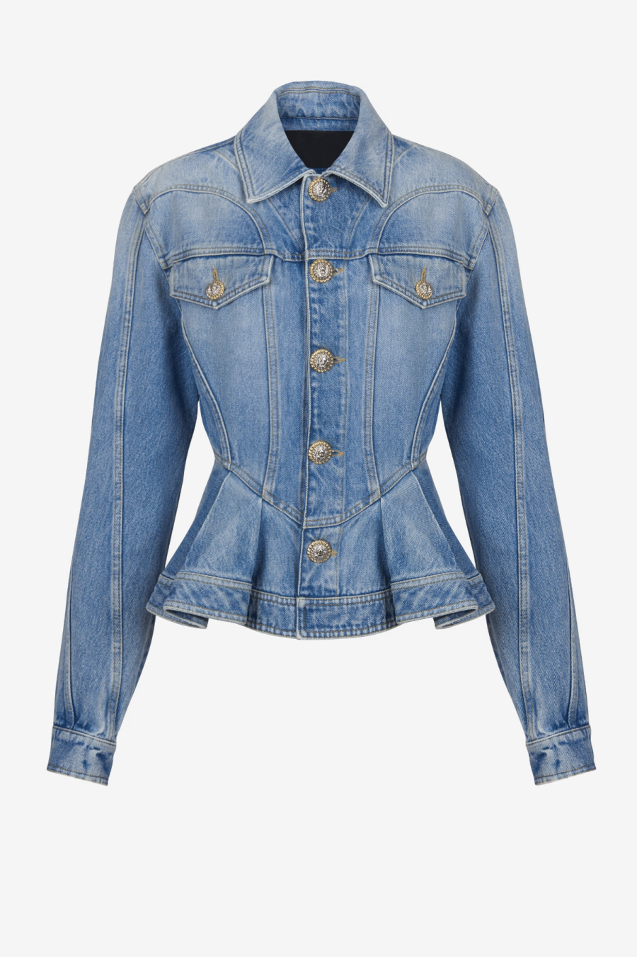 Ogana Gold Buttoned Pleated Denim Jacket