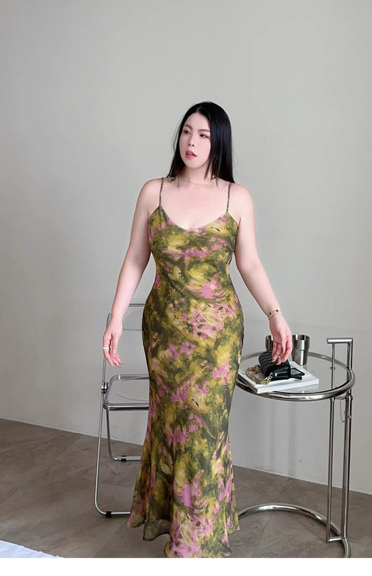 Oil Painting Slip Dress no Cardigan