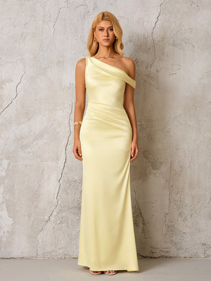 One Shoulder Satin Bodycon Dress