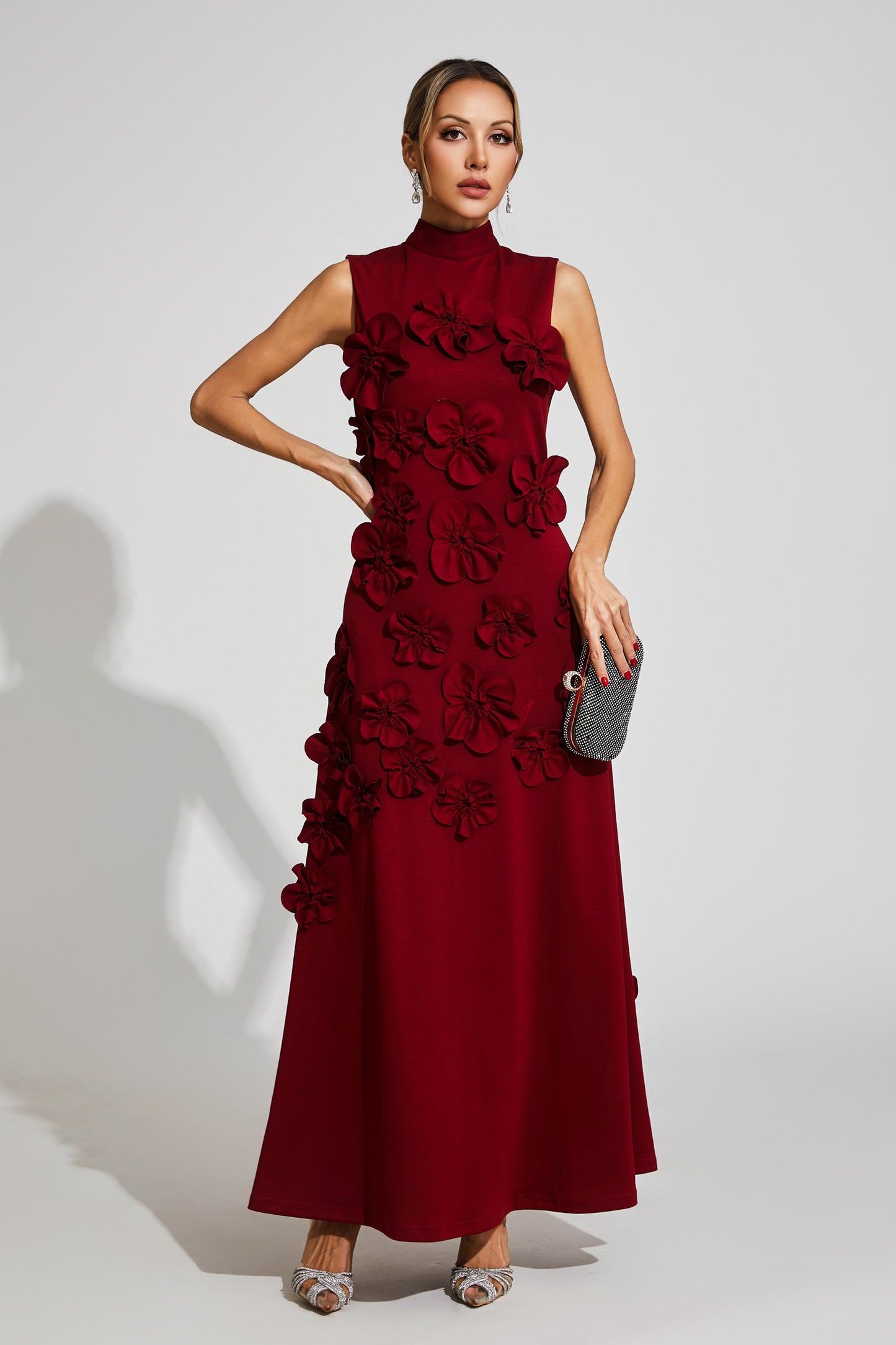Onions Wine Red Rose Flower Maxi Dress