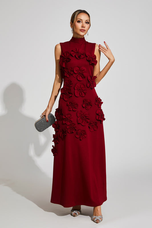 Onions Wine Red Rose Flower Maxi Dress