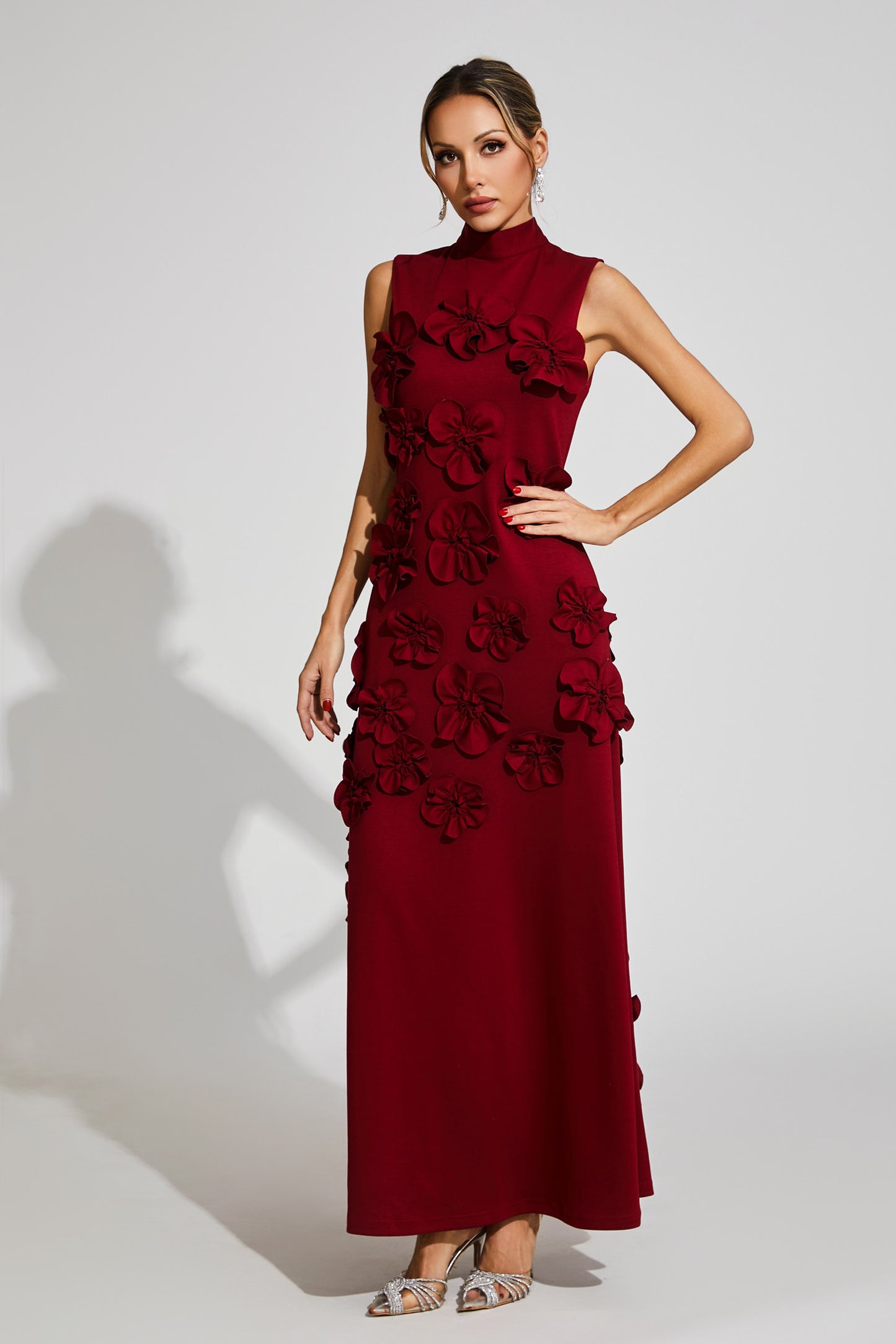Onions Wine Red Rose Flower Maxi Dress