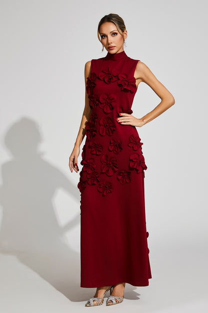 Onions Wine Red Rose Flower Maxi Dress
