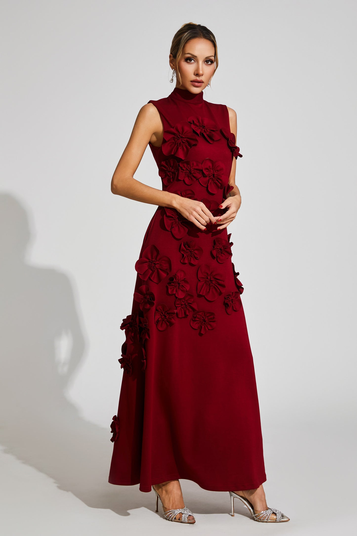Onions Wine Red Rose Flower Maxi Dress