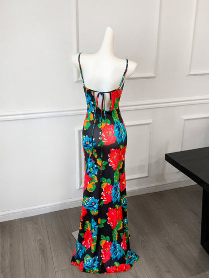 Orange Sheer Mesh Cutout Mermaid Dress