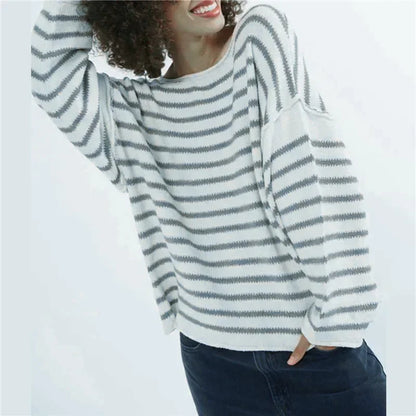 Oversized Striped V-Neck Color Block Knit Sweater Knit Top