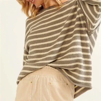 Oversized Striped V-Neck Color Block Knit Sweater Knit Top