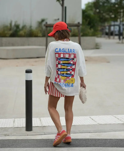 Oversized Y2K Summer Fish Graphic T-shirt