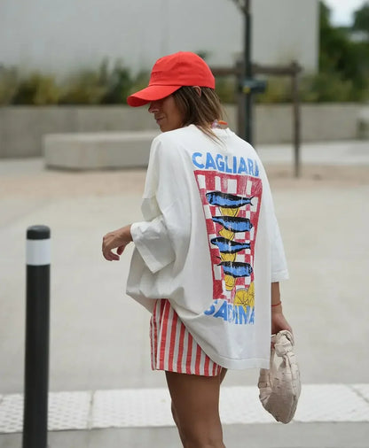 Oversized Y2K Summer Fish Graphic T-shirt