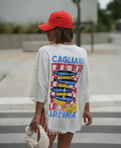 Oversized Y2K Summer Fish Graphic T-shirt