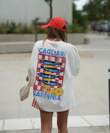 Oversized Y2K Summer Fish Graphic T-shirt