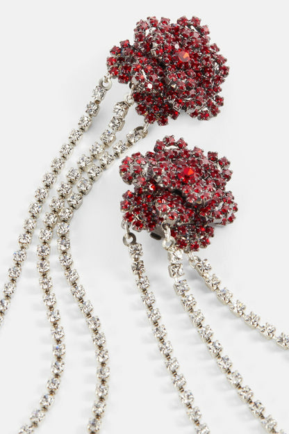 Crystal Rose Tassel Clip On Earrings