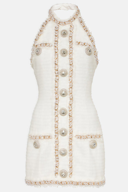 Jorrel Sleeveless Jewel Button Mini Dress