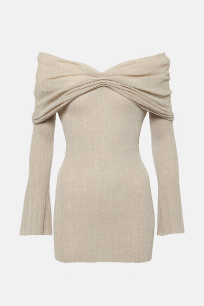 Elma Off Shoulder Flared Knit Mini Dress