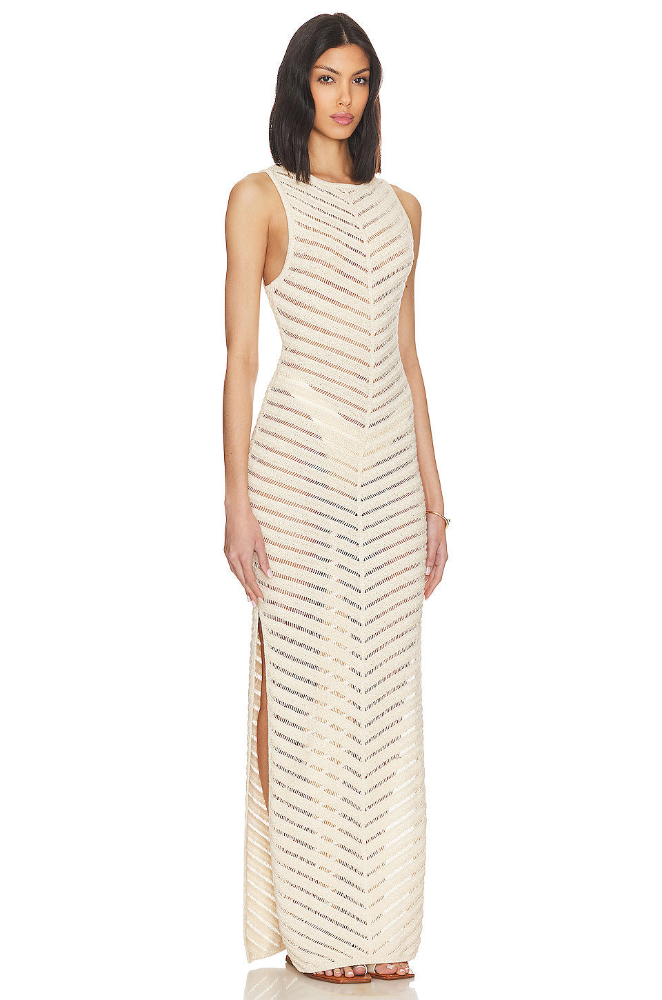 Solid Knit Sleeve Split Midi Dress