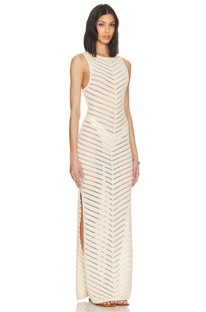 Solid Knit Sleeve Split Midi Dress