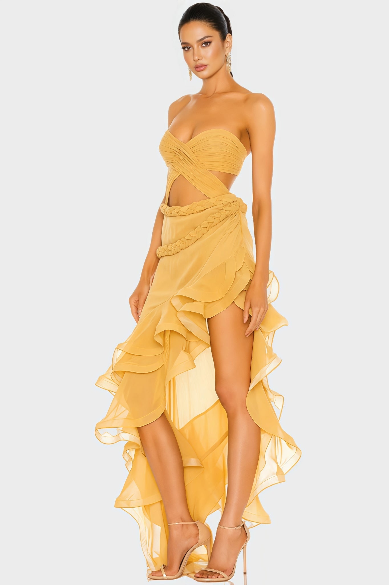 Adri Pleat Strapless Cut Out Maxi Dress