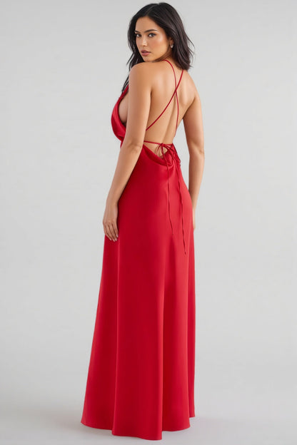 Izzy Solid Halter Neck Split Midi Dress