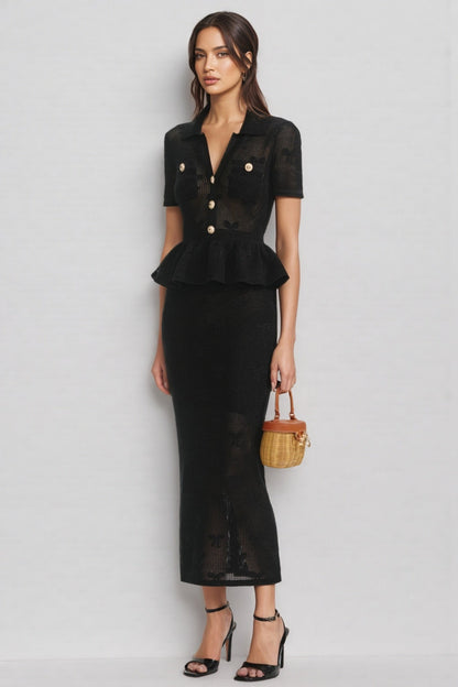 Grayld Black Bow Crochet Midi Dress