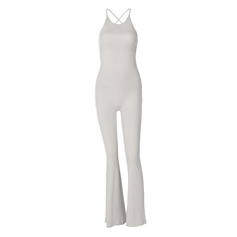 U neck cross back solid backless cami jumpsuit