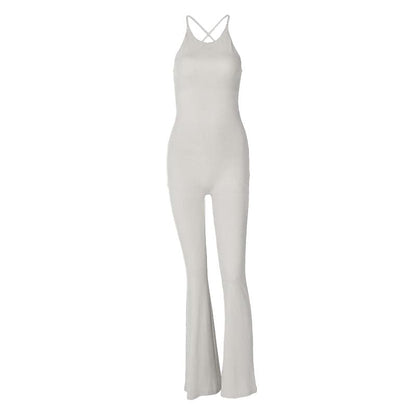 U neck cross back solid backless cami jumpsuit