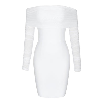 Off Shoulder Long Sleeve Frill Mini Bandage Dress PP21827