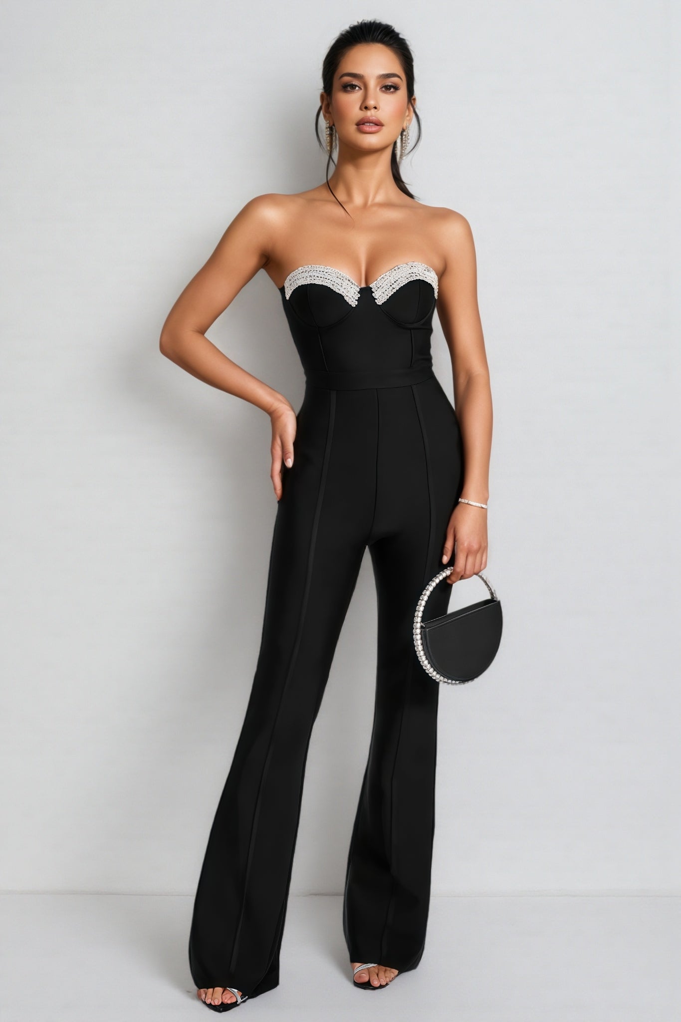 Ewan Rhinestone Backless Bandage Jumpsuit