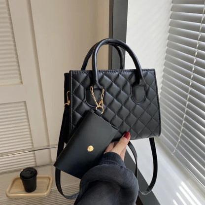 Solid Diamond Grid PU Leather Crossbody