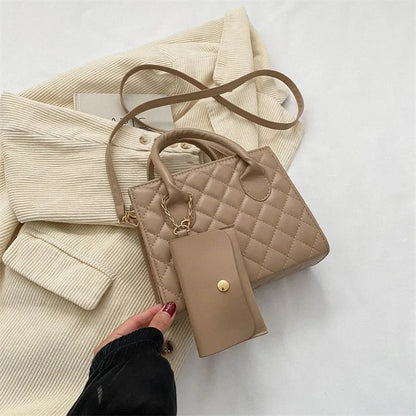 Solid Diamond Grid PU Leather Crossbody
