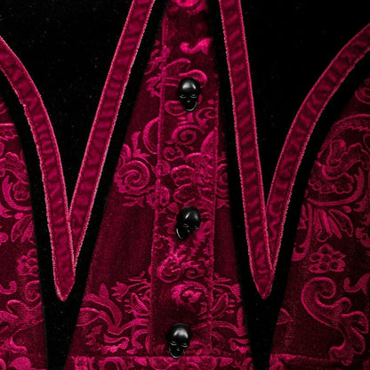 Gothic Damask Velvet Pointed Collar Button Front Ruffle Hem Mini Dress