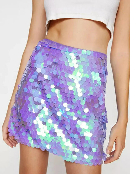 Holographic Short Coin Sequins Mini Skirt