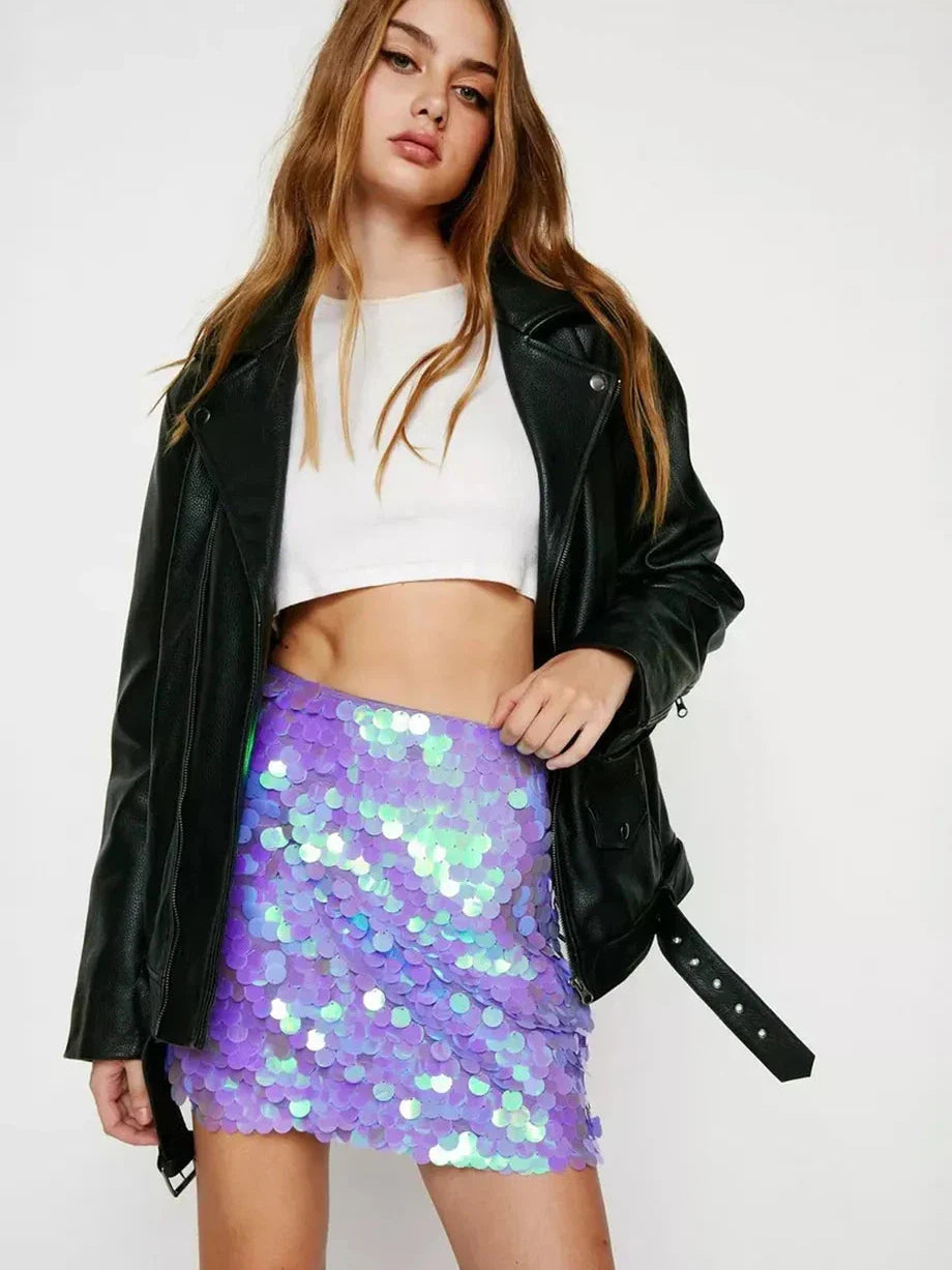 Holographic Short Coin Sequins Mini Skirt