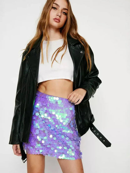 Holographic Short Coin Sequins Mini Skirt