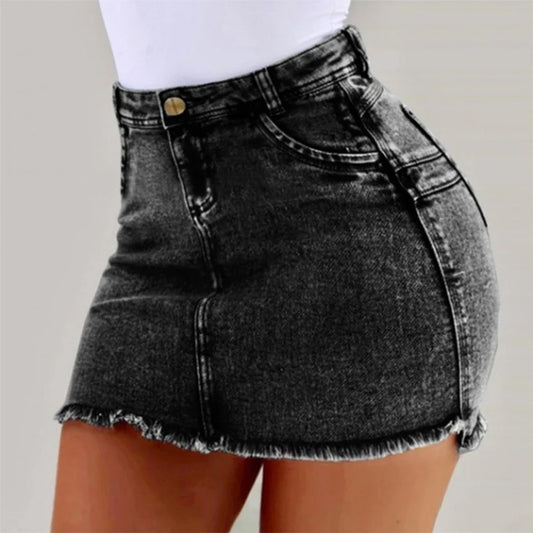 Frayed Hem Holiday Denim Skirt