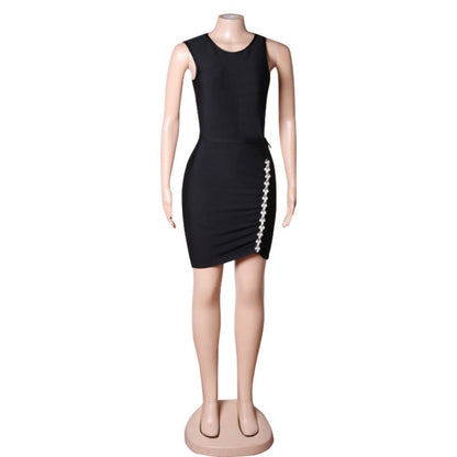 Round Neck Sleeveless Mini Rhinestone Bandage Dress PZC1726