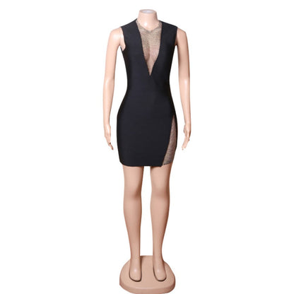 Round Neck Sleeveless Mini Rhinestone Bandage Dress PZL3004